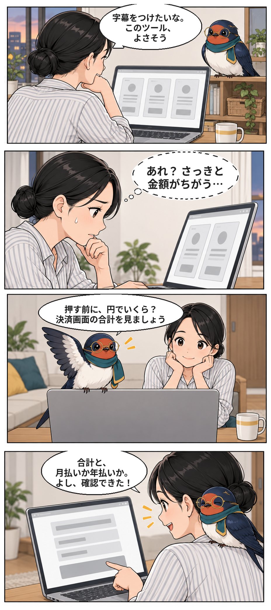 漫画『ツバ先生と、はじめての英語画面』「金額がちがう？」